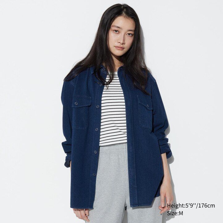 Blue Uniqlo Denim Jersey Overshirt | DPQRB-6937