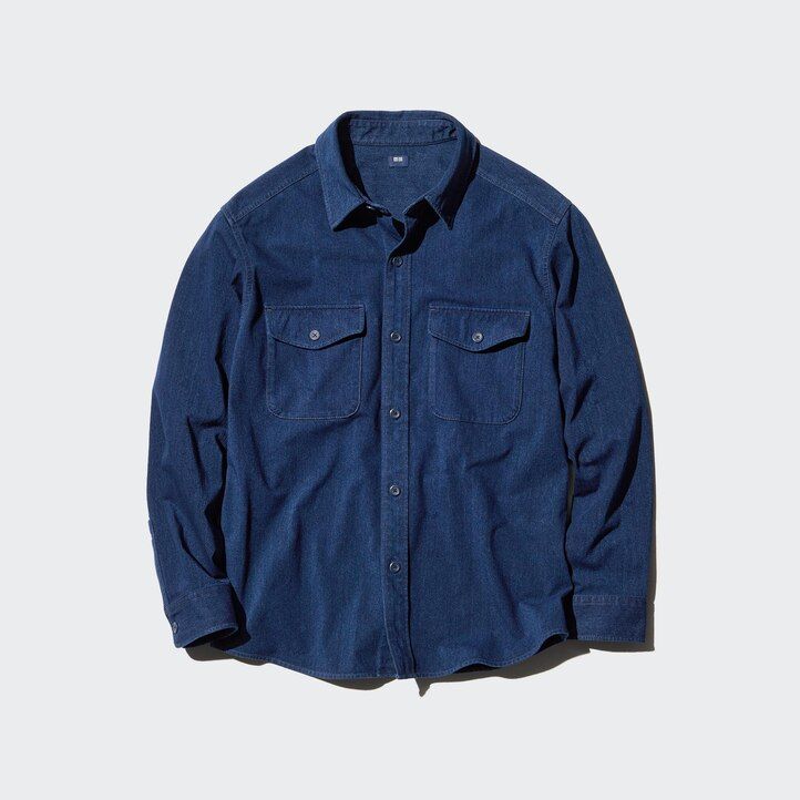 Blue Uniqlo Denim Jersey Overshirt | DPQRB-6937