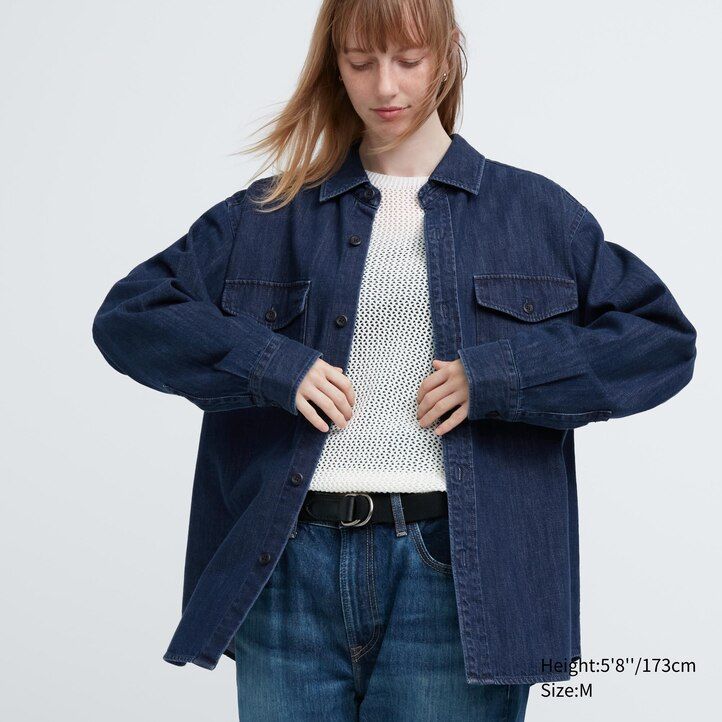 Blue Uniqlo Denim Oversized Utility Overshirt | RCZWF-0214