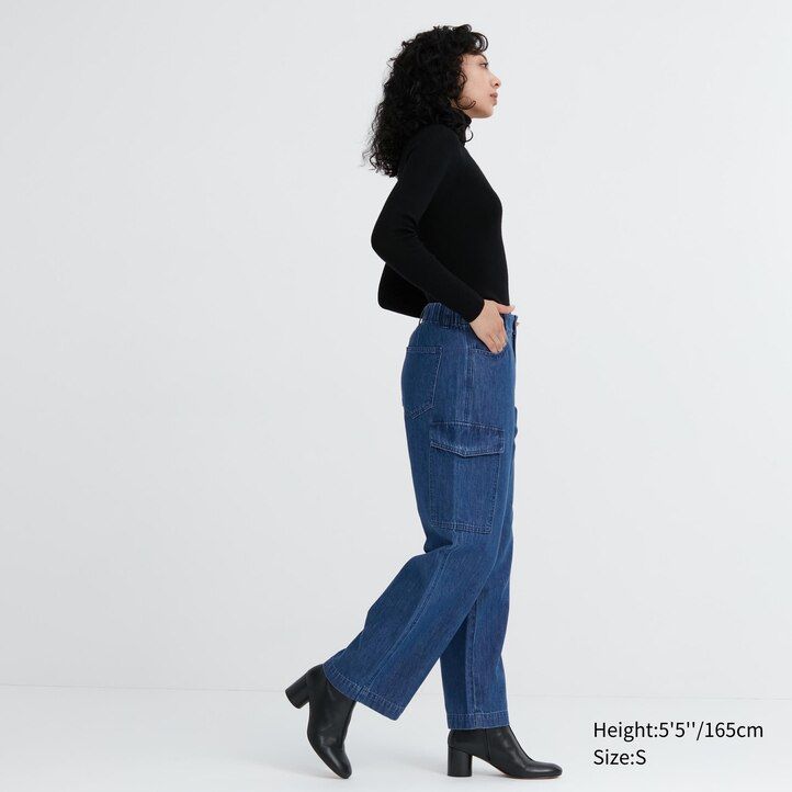 Blue Uniqlo Denim Wide Leg Cargo Trousers | KXTYQ-5729