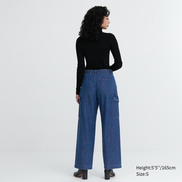 Blue Uniqlo Denim Wide Leg Cargo Trousers | KXTYQ-5729