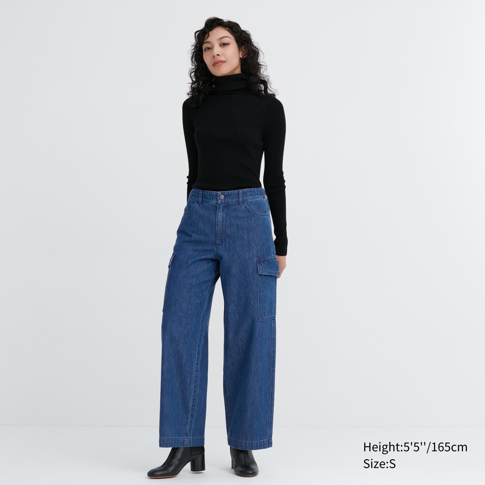Blue Uniqlo Denim Wide Leg Cargo Trousers | KXTYQ-5729