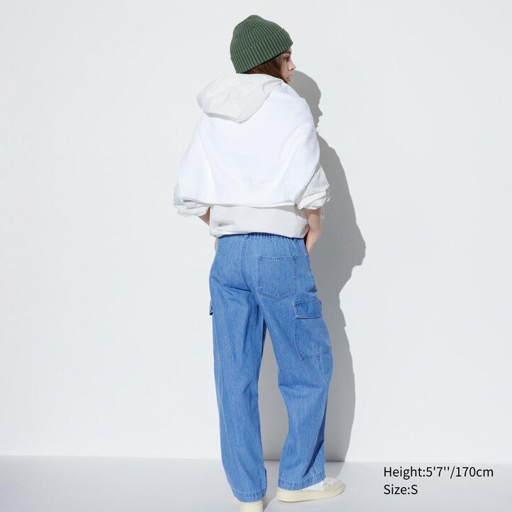 Blue Uniqlo Denim Wide Straight Leg Cargo Trousers | LIQUJ-7138