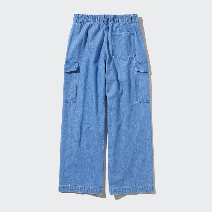 Blue Uniqlo Denim Wide Straight Leg Cargo Trousers | LIQUJ-7138