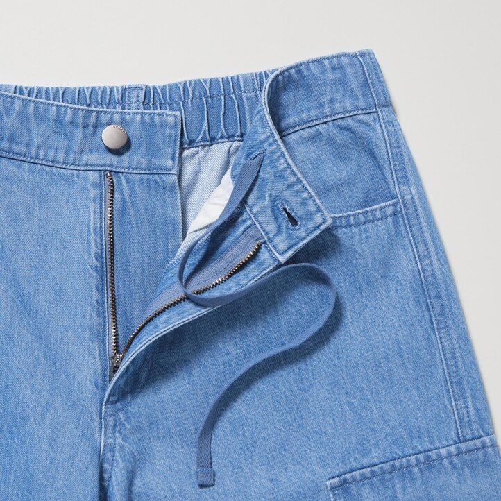 Blue Uniqlo Denim Wide Straight Leg Cargo Trousers | LIQUJ-7138