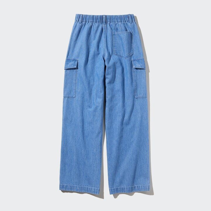 Blue Uniqlo Denim Wide Straight Leg Cargo Trousers Long | XBTHE-5196