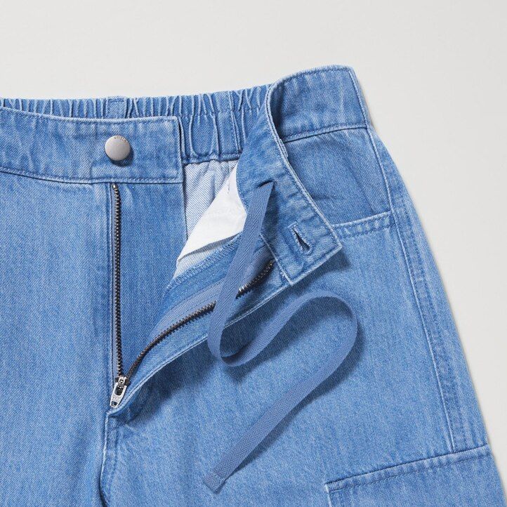 Blue Uniqlo Denim Wide Straight Leg Cargo Trousers Long | XBTHE-5196