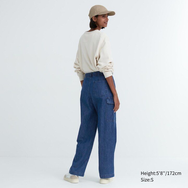 Blue Uniqlo Denim Wide Straight Leg Cargo Trousers Long | XRYAN-9215