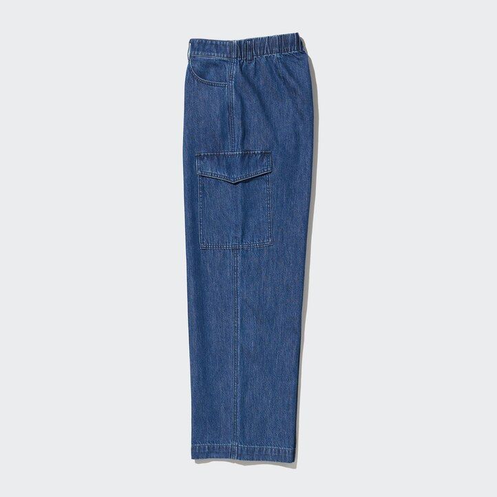 Blue Uniqlo Denim Wide Straight Leg Cargo Trousers Long | XRYAN-9215