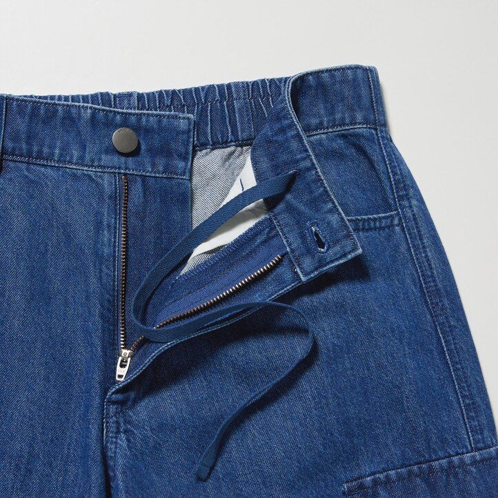 Blue Uniqlo Denim Wide Straight Leg Cargo Trousers Long | XRYAN-9215