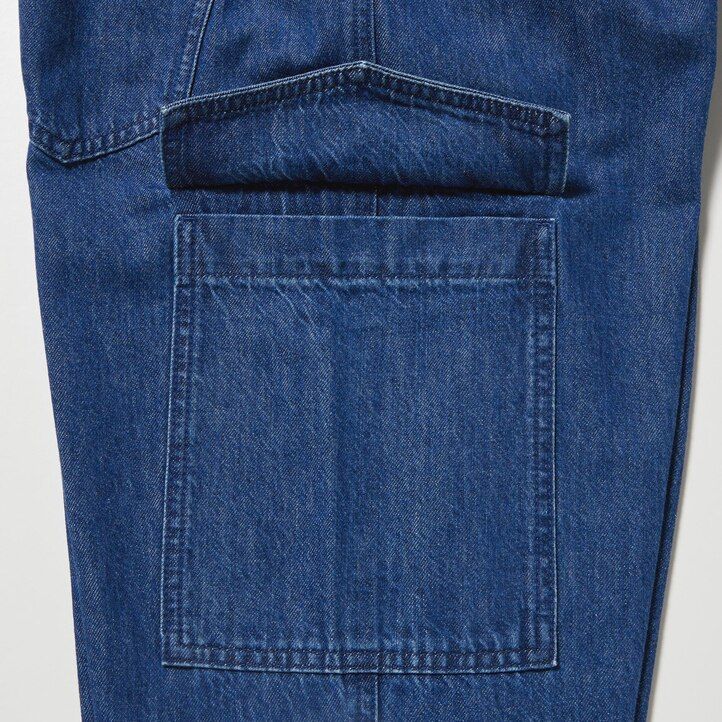 Blue Uniqlo Denim Wide Straight Leg Cargo Trousers Long | XRYAN-9215