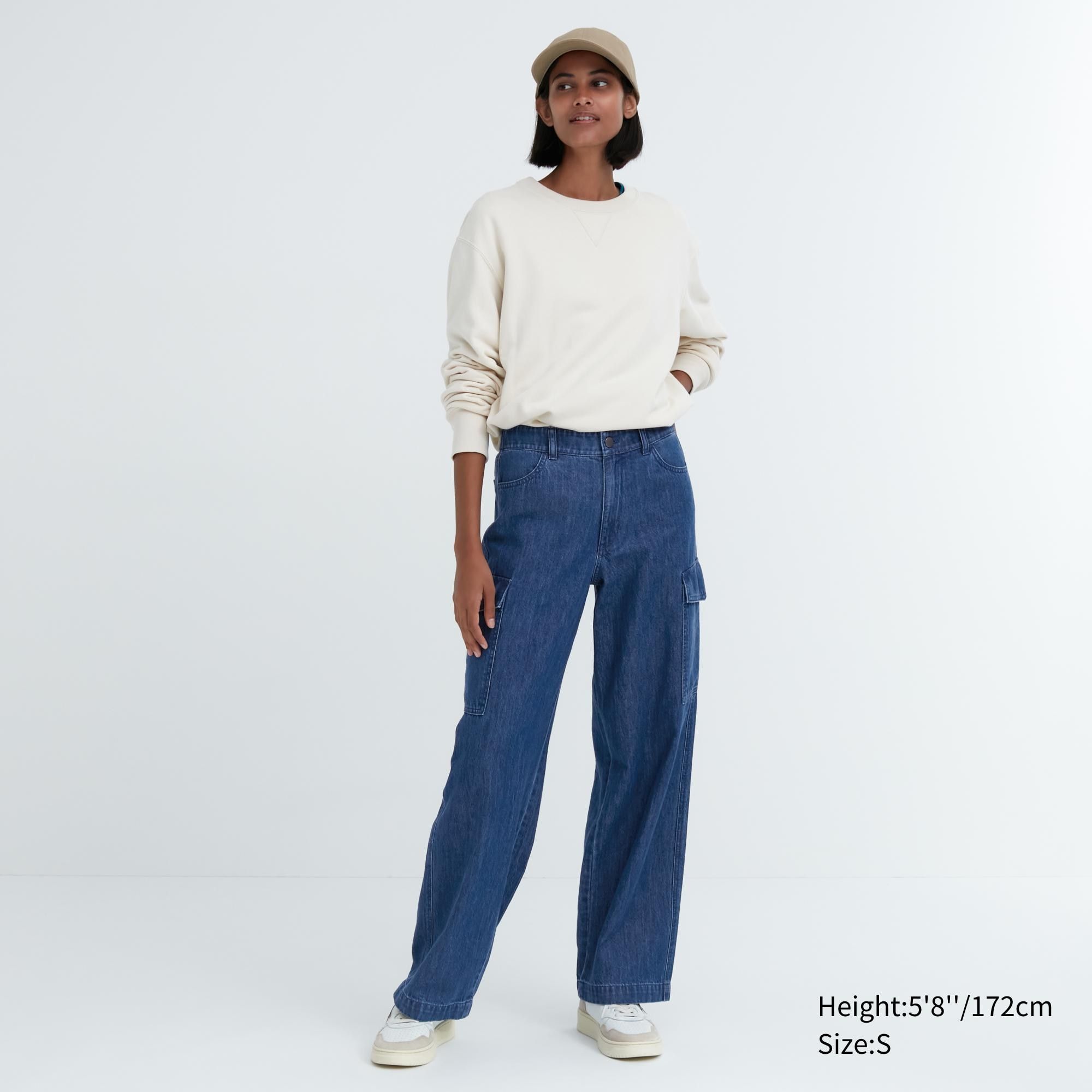 Blue Uniqlo Denim Wide Straight Leg Cargo Trousers Long | XRYAN-9215