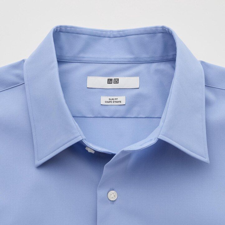 Blue Uniqlo Easy Care Broadcloth Stretch Slim FiT-Shirt Regular Collar | QGWET-9281