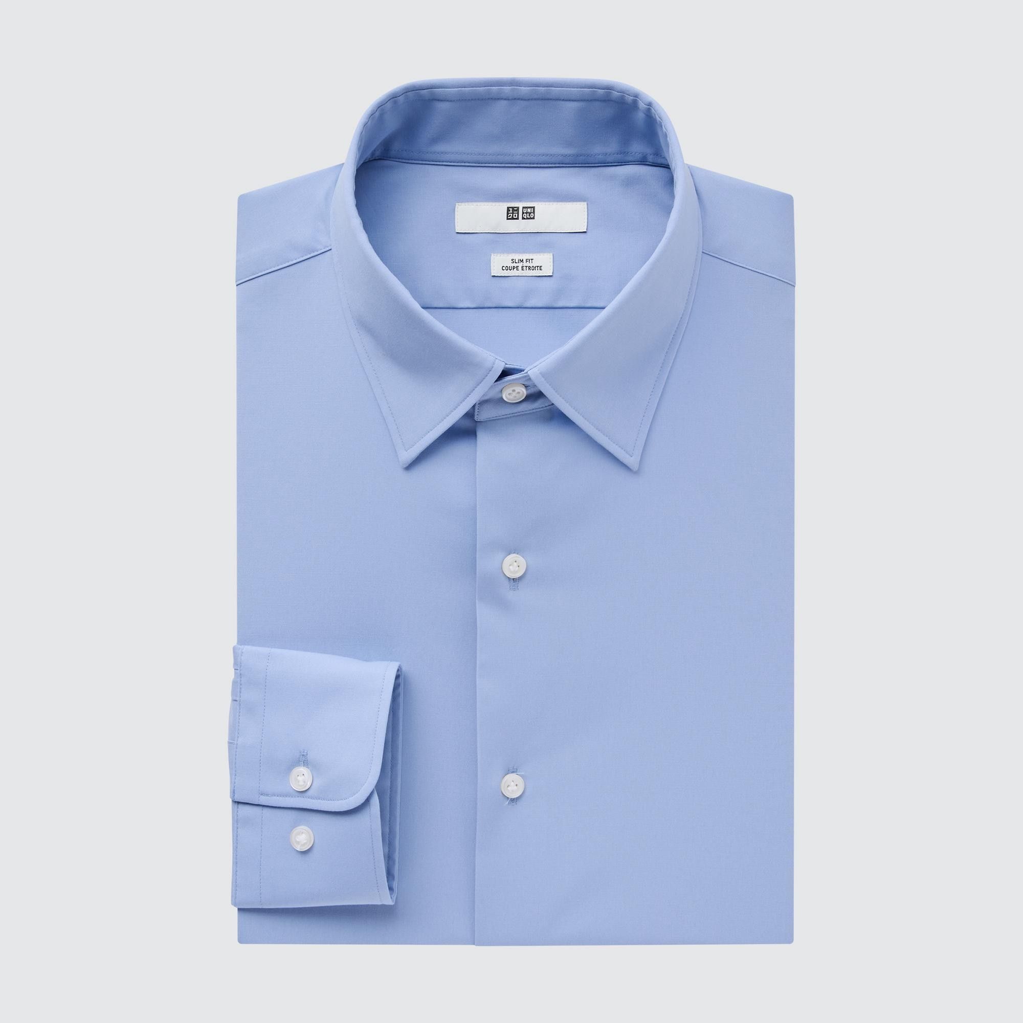 Blue Uniqlo Easy Care Broadcloth Stretch Slim FiT-Shirt Regular Collar | QGWET-9281