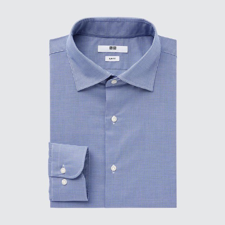 Blue Uniqlo Easy Care Broadcloth Stretch Slim FiT-Shirt Semi Cutaway Collar | CWUGB-7689