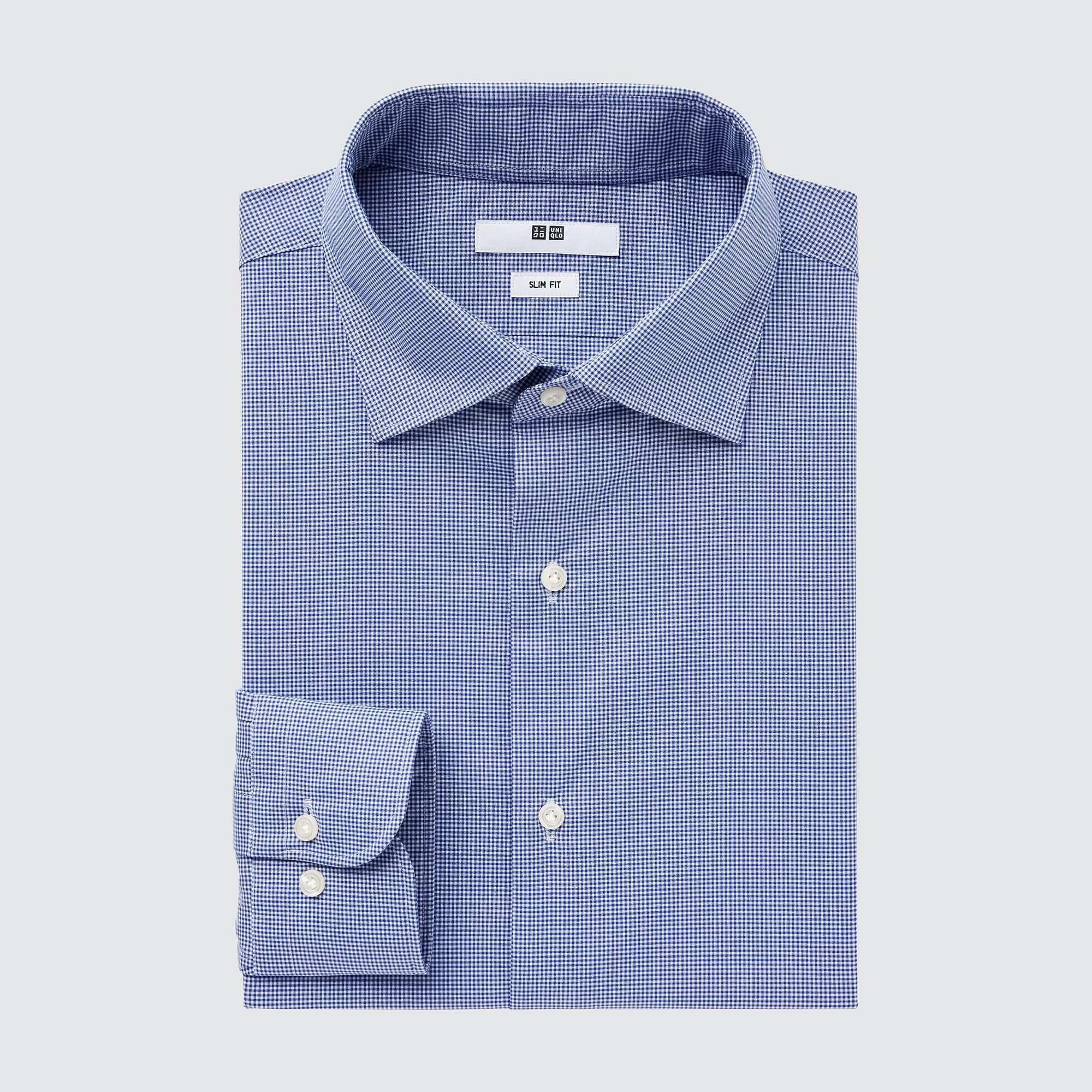 Blue Uniqlo Easy Care Broadcloth Stretch Slim FiT-Shirt Semi Cutaway Collar | CWUGB-7689