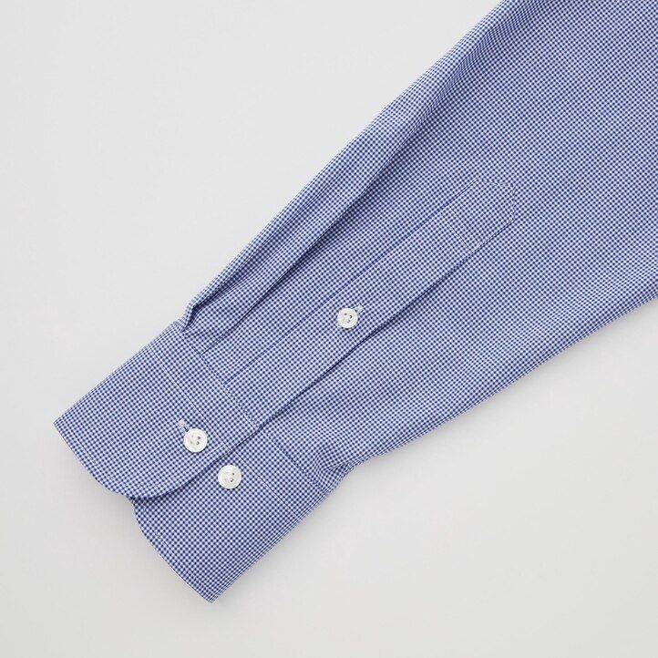 Blue Uniqlo Easy Care Stretch Slim Fit Checked Shirt Semi Cutaway Collar | LXMSJ-2195