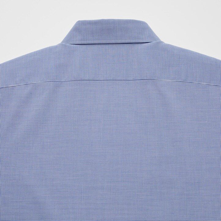 Blue Uniqlo Easy Care Stretch Slim Fit Checked Shirt Semi Cutaway Collar | LXMSJ-2195
