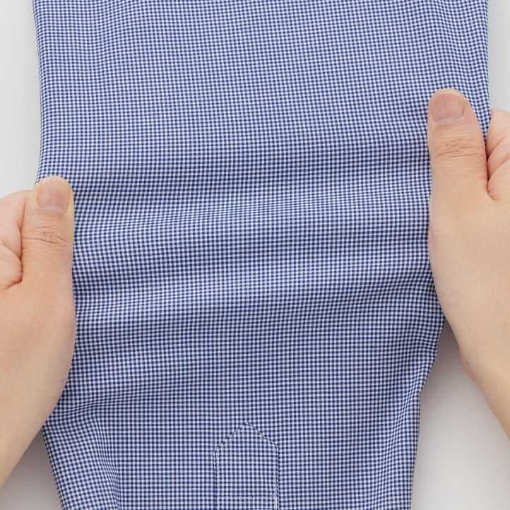 Blue Uniqlo Easy Care Stretch Slim Fit Checked Shirt Semi Cutaway Collar | LXMSJ-2195