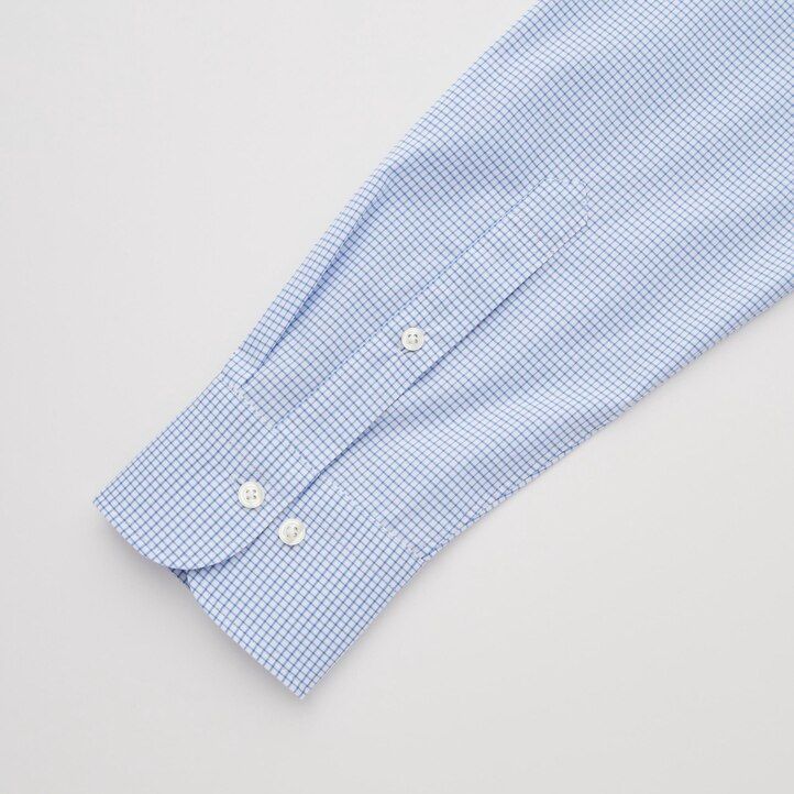 Blue Uniqlo Easy Care Stretch Slim Fit Checked Shirt Semi Cutaway Collar | MJSOZ-3420