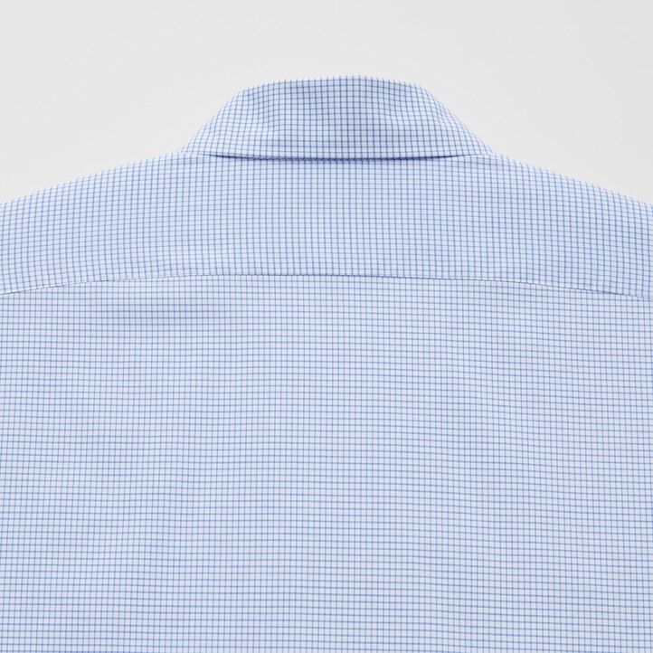 Blue Uniqlo Easy Care Stretch Slim Fit Checked Shirt Semi Cutaway Collar | MJSOZ-3420