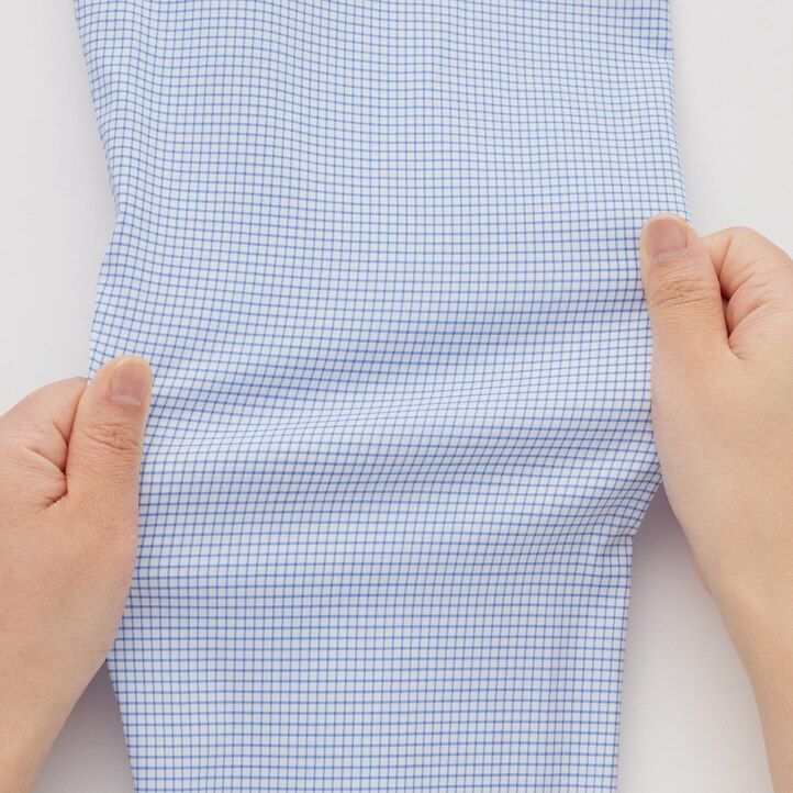 Blue Uniqlo Easy Care Stretch Slim Fit Checked Shirt Semi Cutaway Collar | MJSOZ-3420