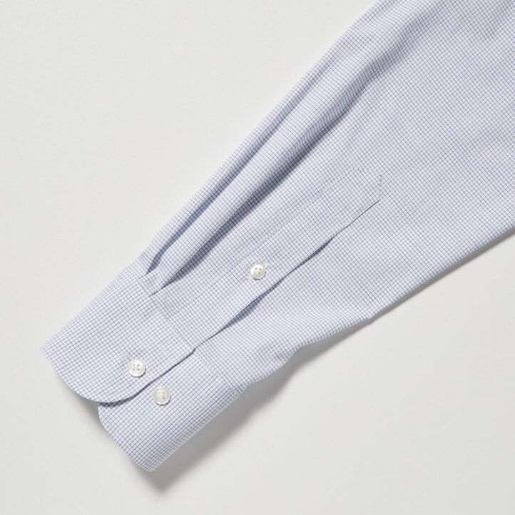 Blue Uniqlo Easy Care Stretch Slim Fit Checked Shirt Semi Cutaway Collar | QIZKL-8604