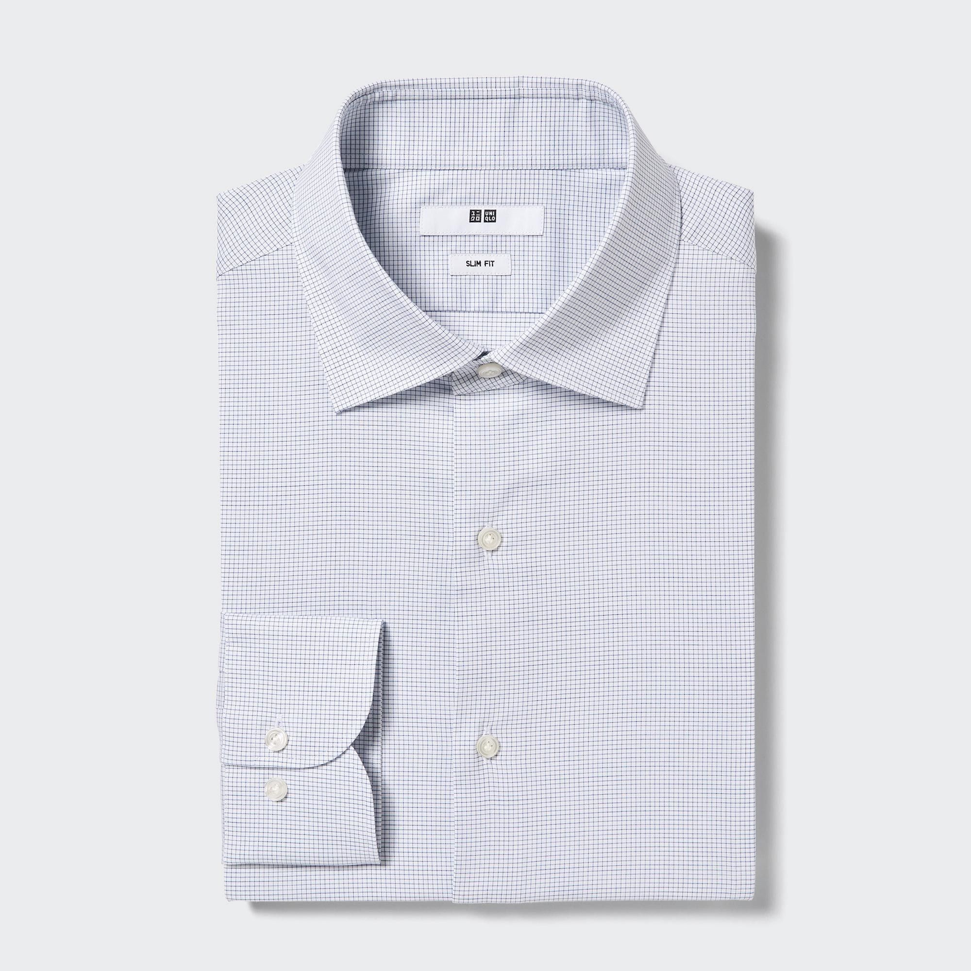 Blue Uniqlo Easy Care Stretch Slim Fit Checked Shirt Semi Cutaway Collar | QIZKL-8604