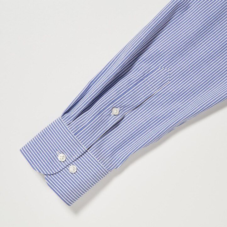 Blue Uniqlo Easy Care Stretch Slim Fit Striped Shirt Semi Cutaway Collar | HVOEX-8365