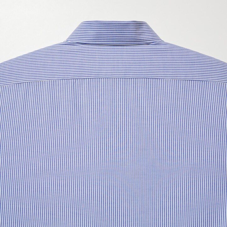Blue Uniqlo Easy Care Stretch Slim Fit Striped Shirt Semi Cutaway Collar | HVOEX-8365