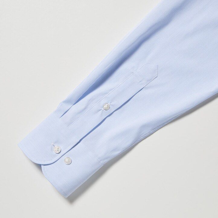 Blue Uniqlo Easy Care Stretch Slim Fit Striped Shirt Semi Cutaway Collar | NFXVU-7425