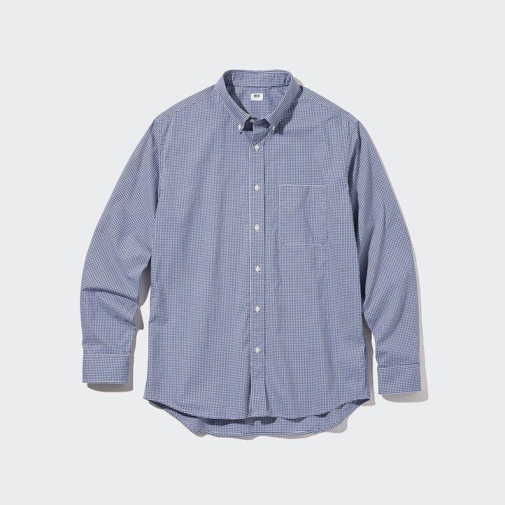 Blue Uniqlo Extra Fine Cotton Broadcloth Regular Fit Checked Shirt Button Down Collar | ZMBYD-4627