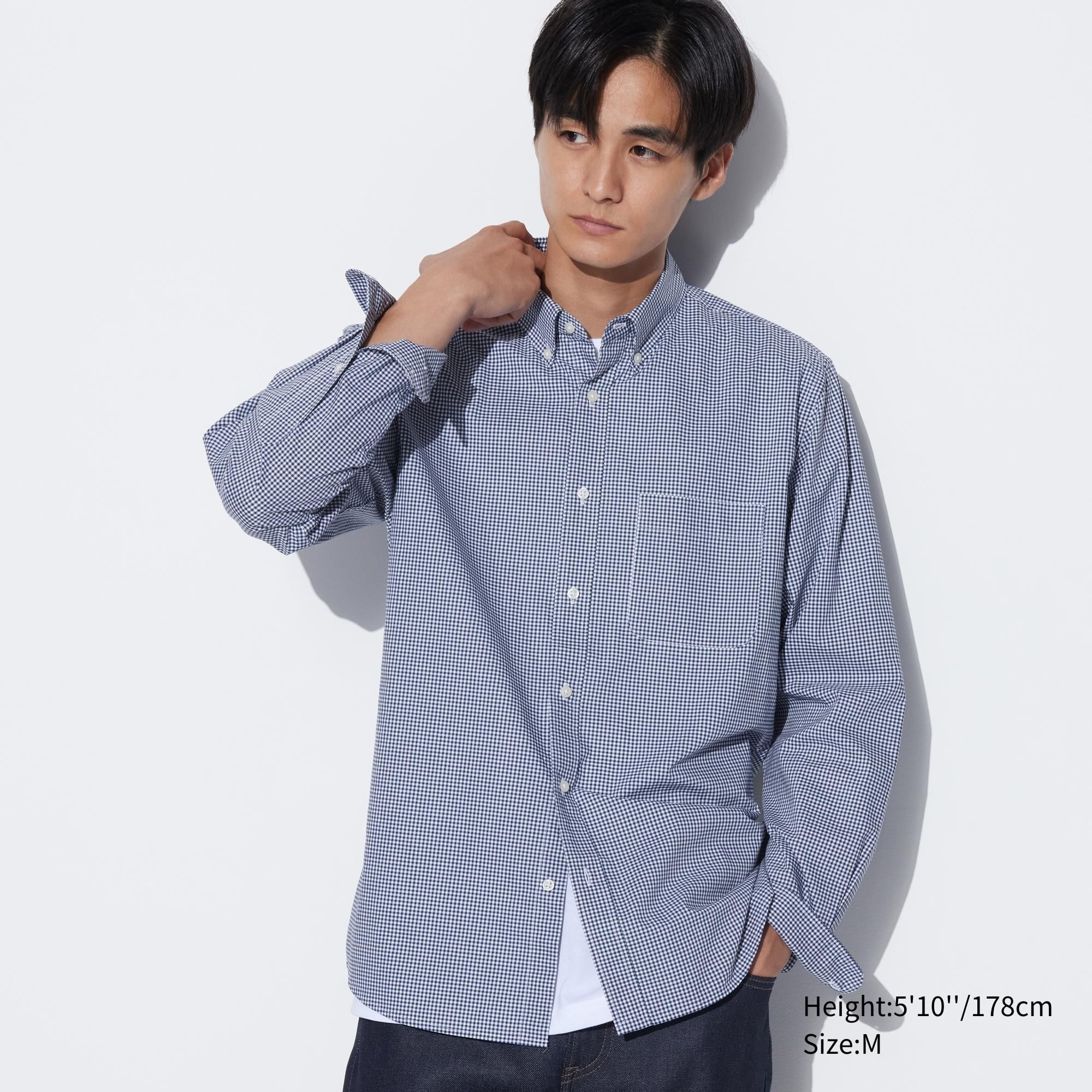 Blue Uniqlo Extra Fine Cotton Broadcloth Regular Fit Checked Shirt Button Down Collar | ZMBYD-4627
