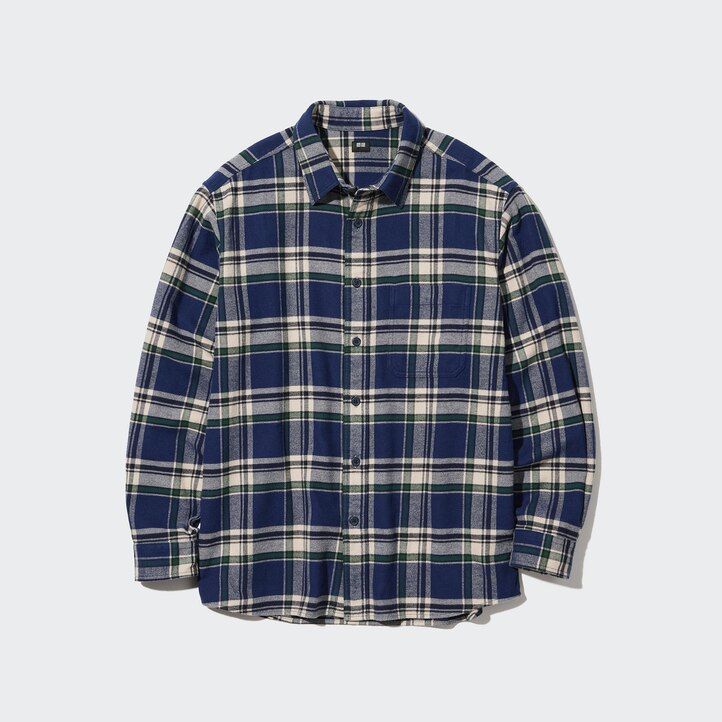 Blue Uniqlo Flannel Regular Fit Checked Shirt Regular Collar | FAIKD-4827