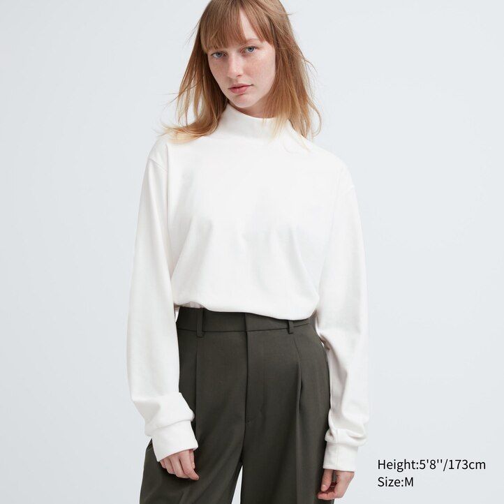 Blue Uniqlo Fleece Stretch Mock Neck Long Sleeved T-Shirt | YHFXP-8512