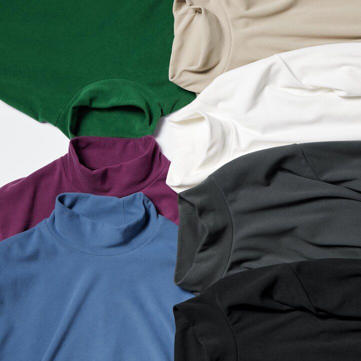 Blue Uniqlo Fleece Stretch Mock Neck Long Sleeved T-Shirt | YHFXP-8512