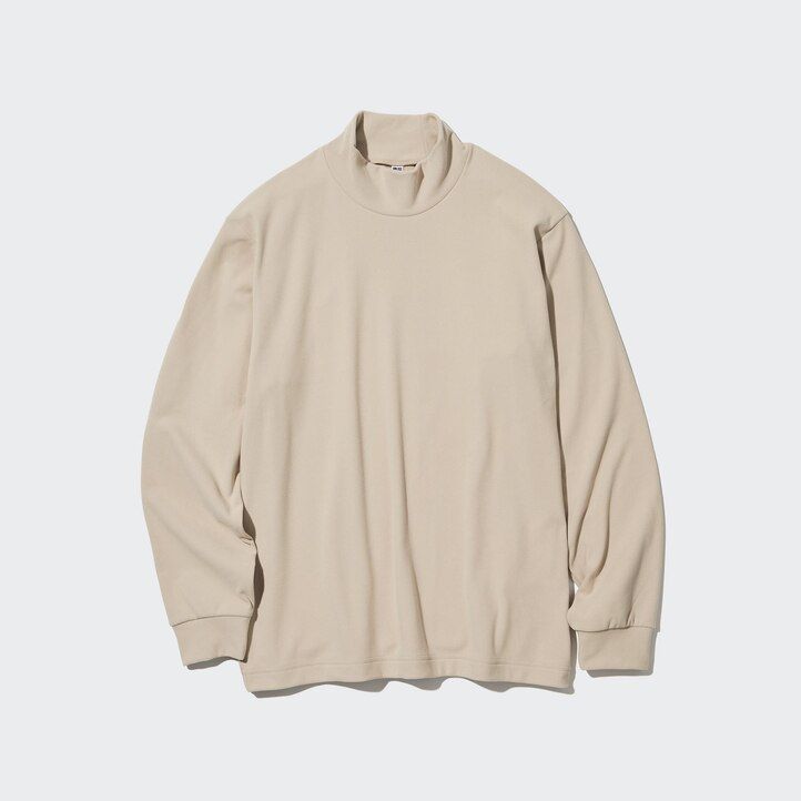 Blue Uniqlo Fleece Stretch Mock Neck Long Sleeved T-Shirt | YHFXP-8512