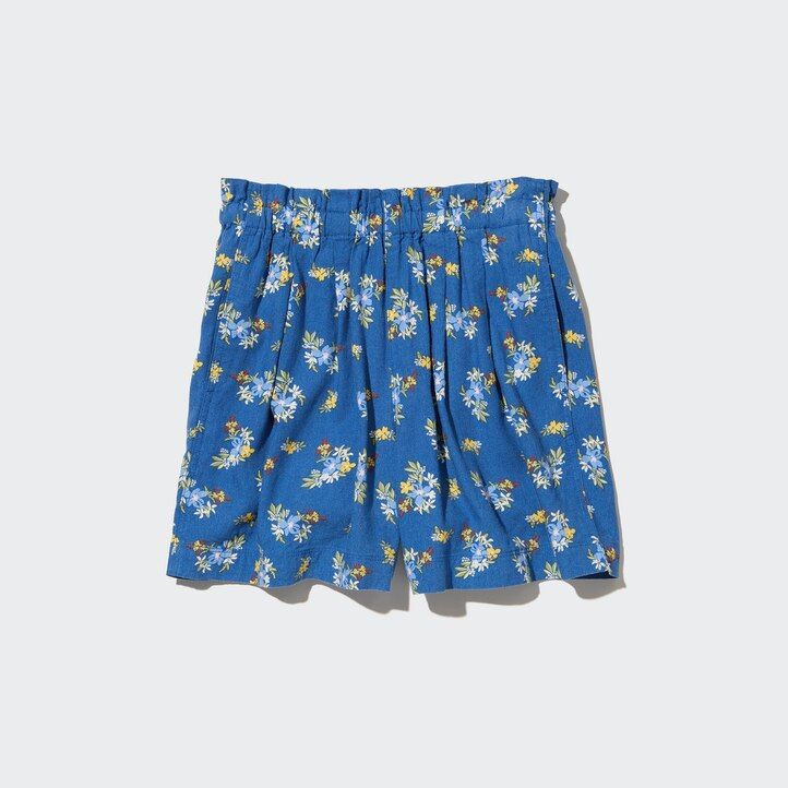 Blue Uniqlo Girls Linen Blend Flower Print Easy Shorts | ALPRH-5043