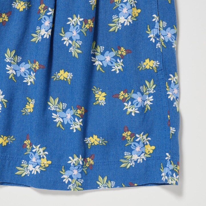 Blue Uniqlo Girls Linen Blend Flower Print Easy Shorts | ALPRH-5043