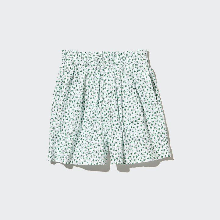 Blue Uniqlo Girls Seersucker Flower Print Easy Shorts | CZWAD-8936