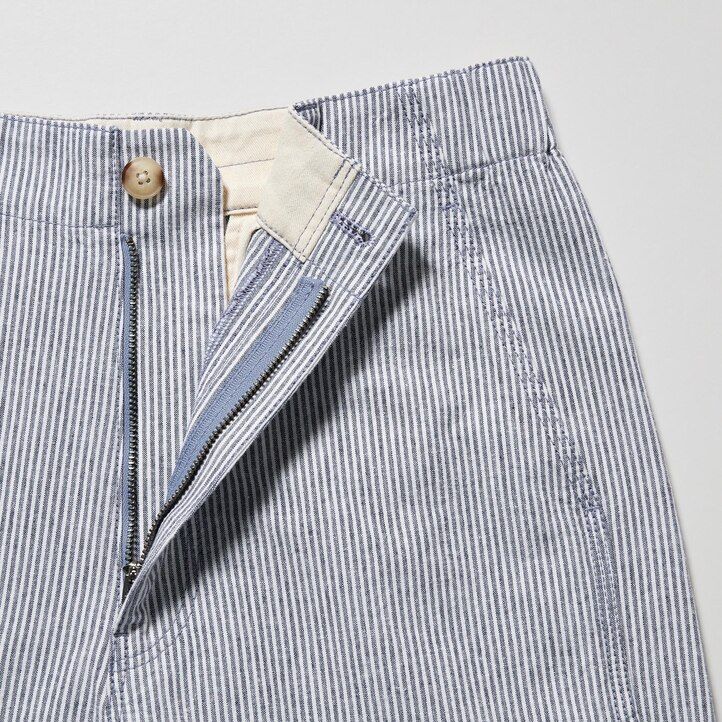 Blue Uniqlo Linen Cotton Blend Striped Tapered Trousers | UTFKC-0683