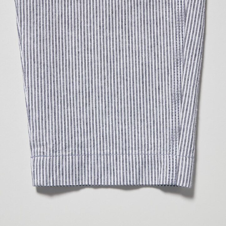 Blue Uniqlo Linen Cotton Blend Striped Tapered Trousers | UTFKC-0683