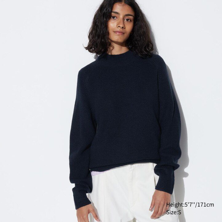 Blue Uniqlo Middle Gauge Knit Mock Neck Jumper | AEXGD-9158