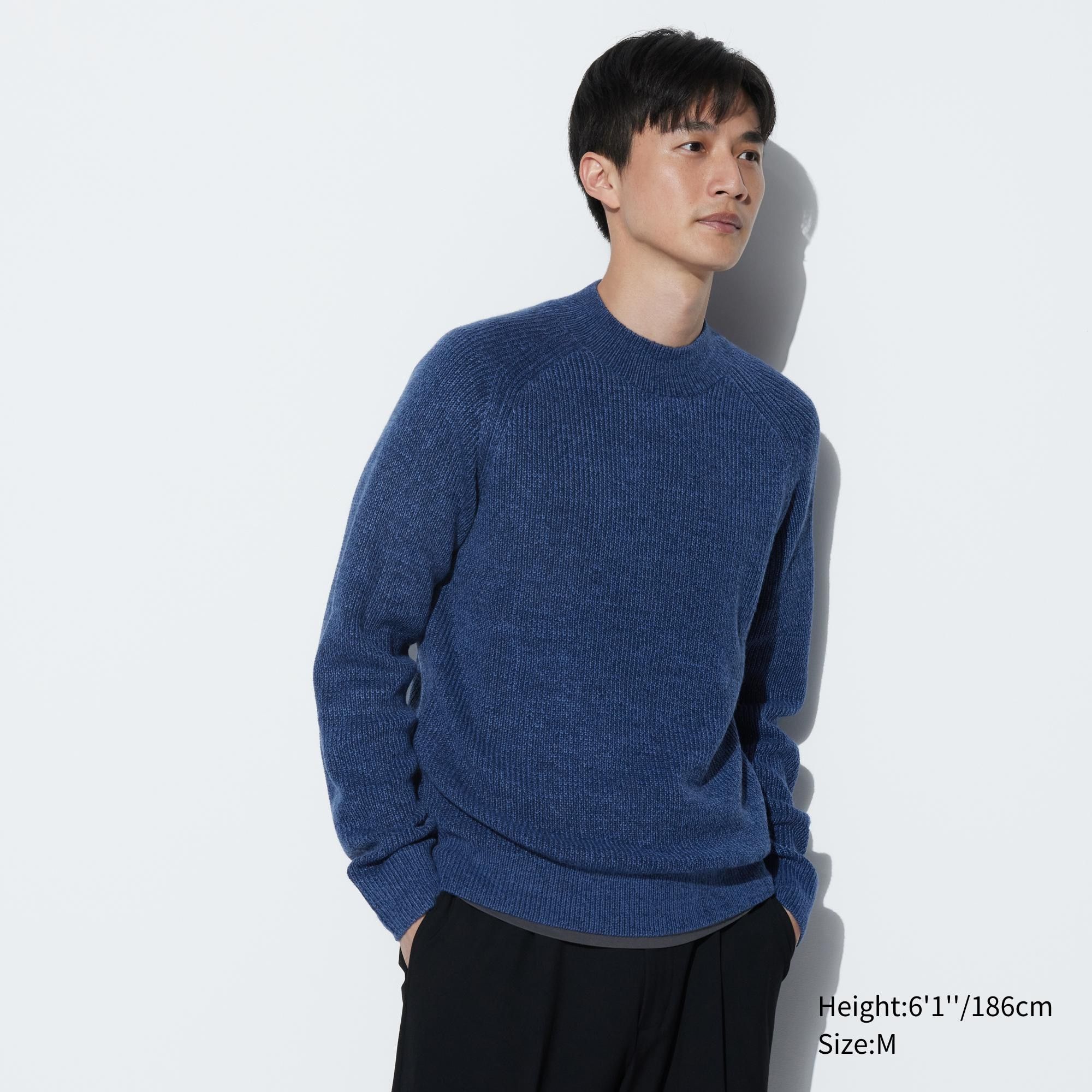 Blue Uniqlo Middle Gauge Knit Mock Neck Jumper | AEXGD-9158