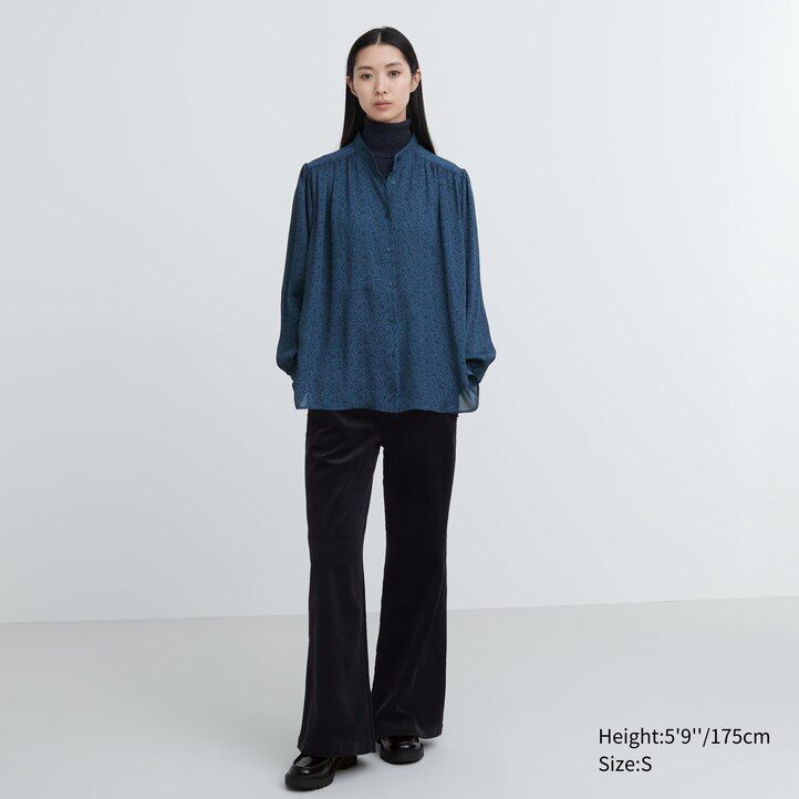 Blue Uniqlo Printed Volume Blouse | CSNOI-1692