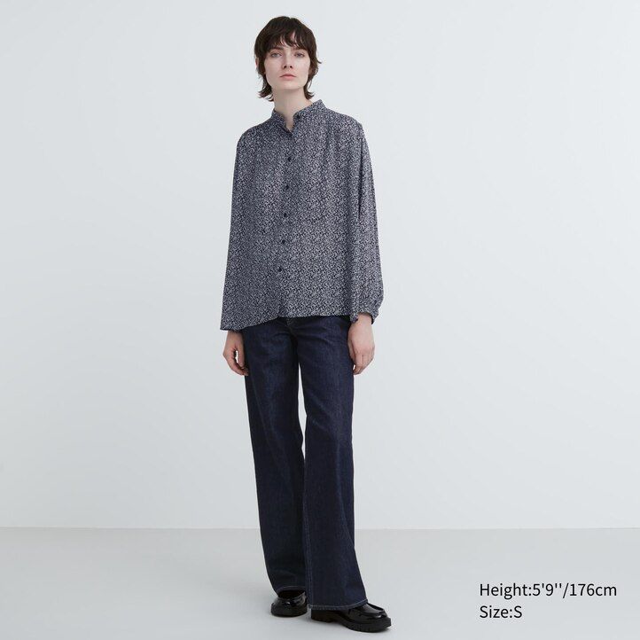 Blue Uniqlo Printed Volume Blouse | CSNOI-1692