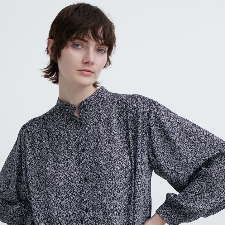 Blue Uniqlo Printed Volume Blouse | CSNOI-1692