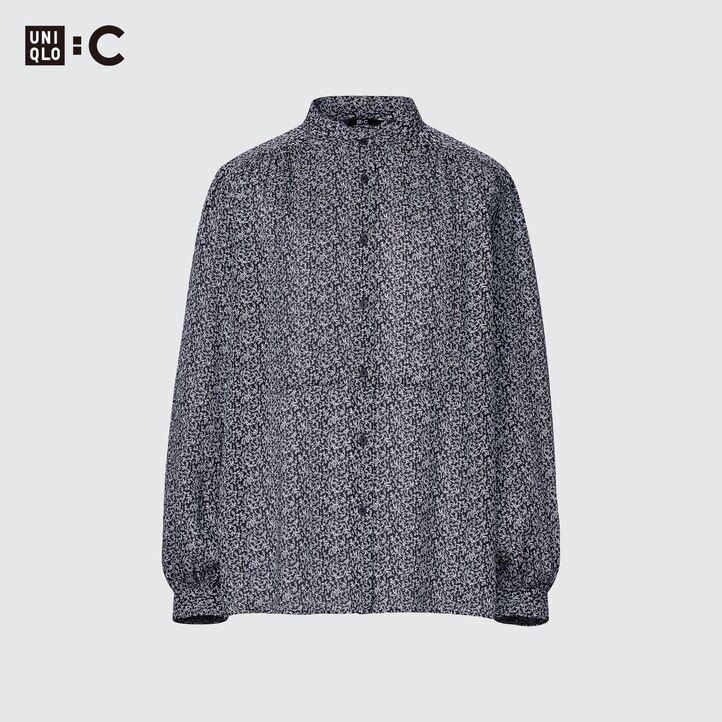 Blue Uniqlo Printed Volume Blouse | CSNOI-1692