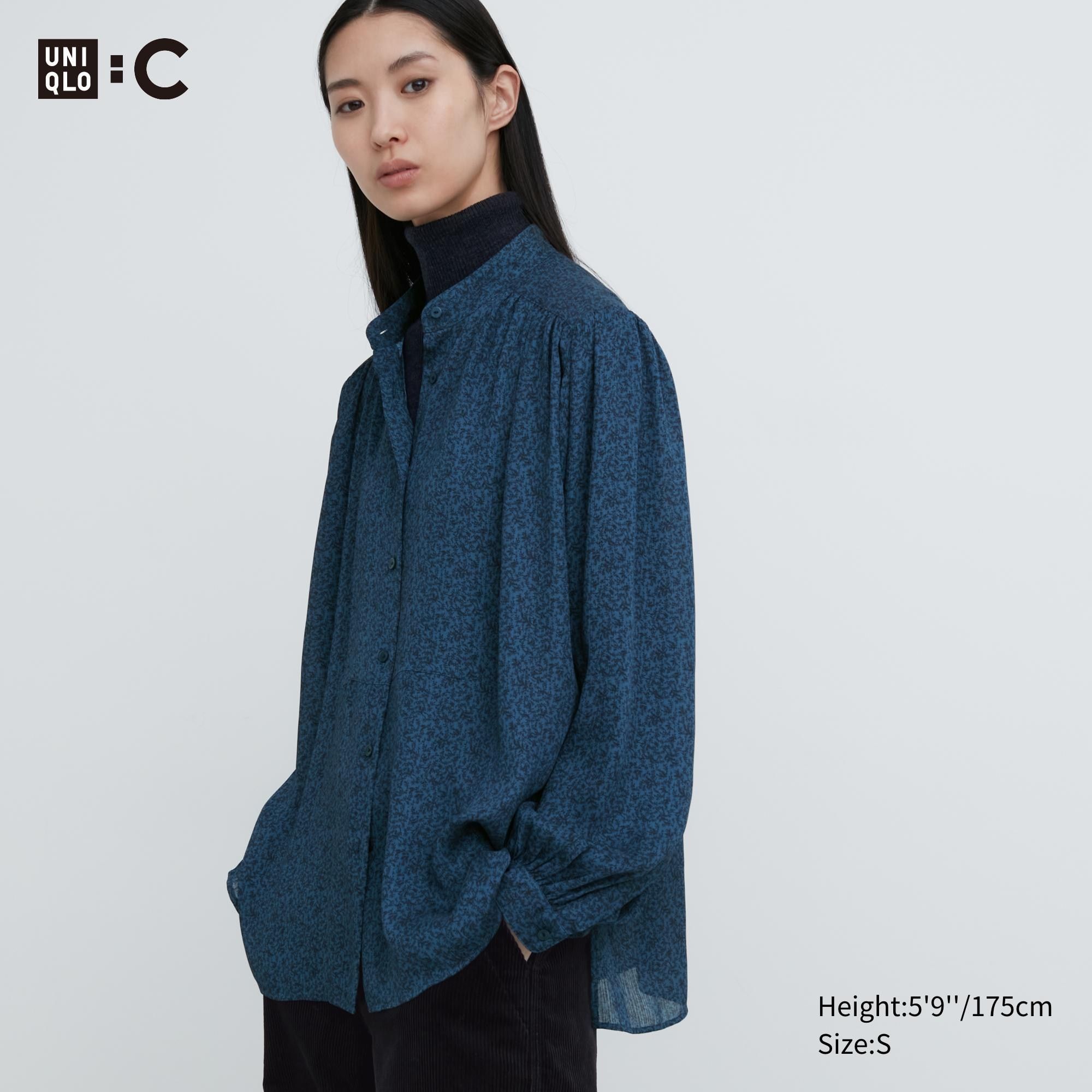Blue Uniqlo Printed Volume Blouse | CSNOI-1692