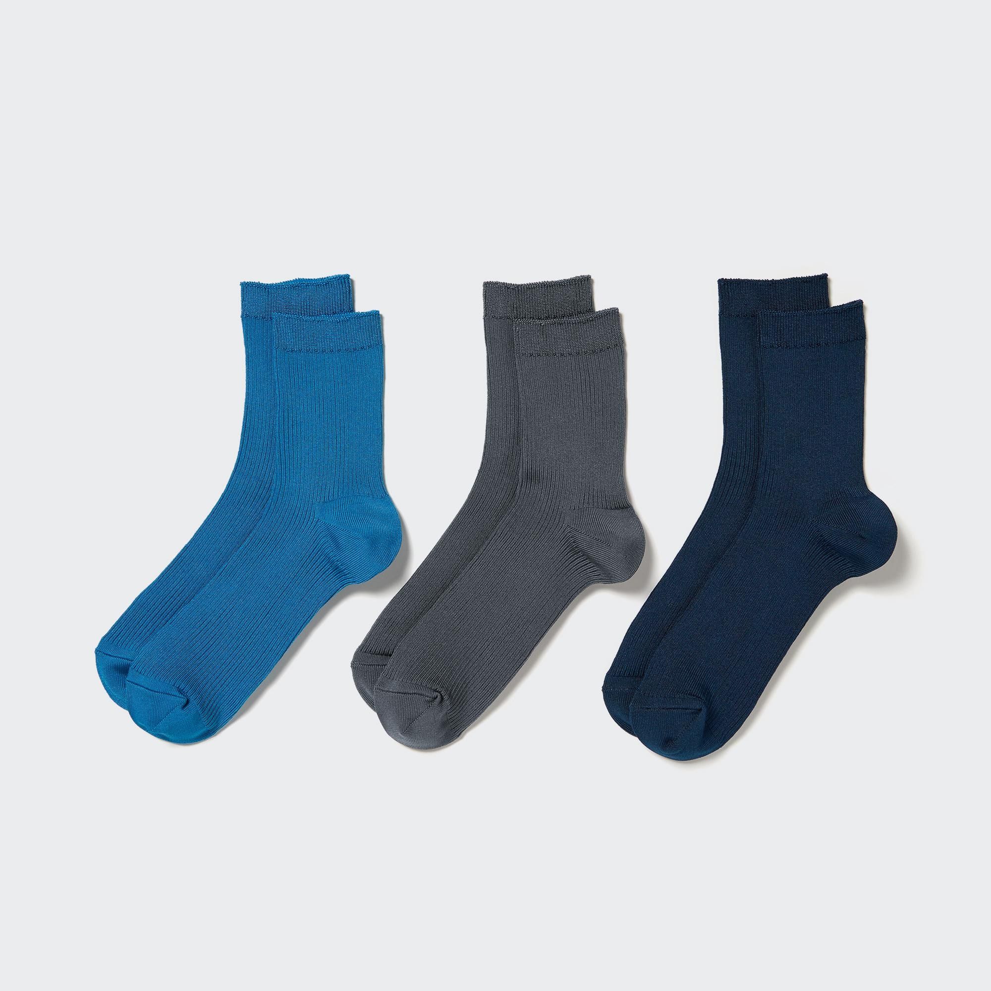 Blue Uniqlo Ribbed Socks Three Pairs | ZXDQP-4596